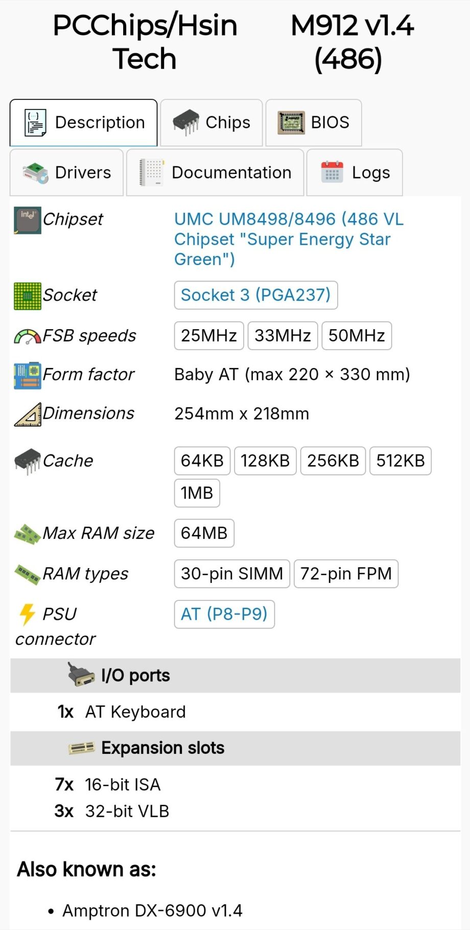 PC-CHIPS M912 V1.4 Socket 3 Mainboard