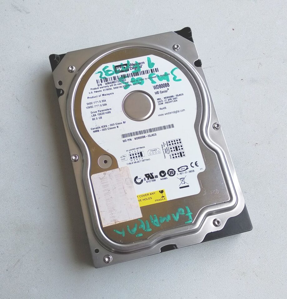 Western Digital WD800BB WD800BB-55JKC0 80 GB 7200 RPM PATA IDE 3,5 Hard Disk Drive