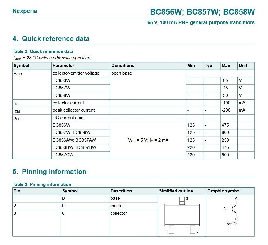 Nexperia BC856BW PNP Transistor -65V -100mA SOT-323