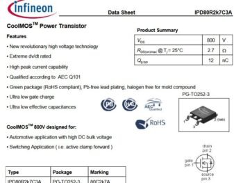 Infineon IPD80R2K7C3A CoolMOS N-FET MOSFET 800V 21A DPAK 27 Ohm