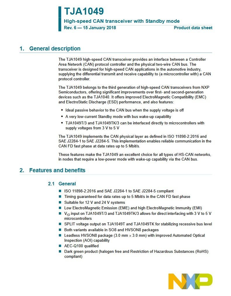NXP TJA1049 TJA1049T CAN FD High Speed Transceiver SO-8