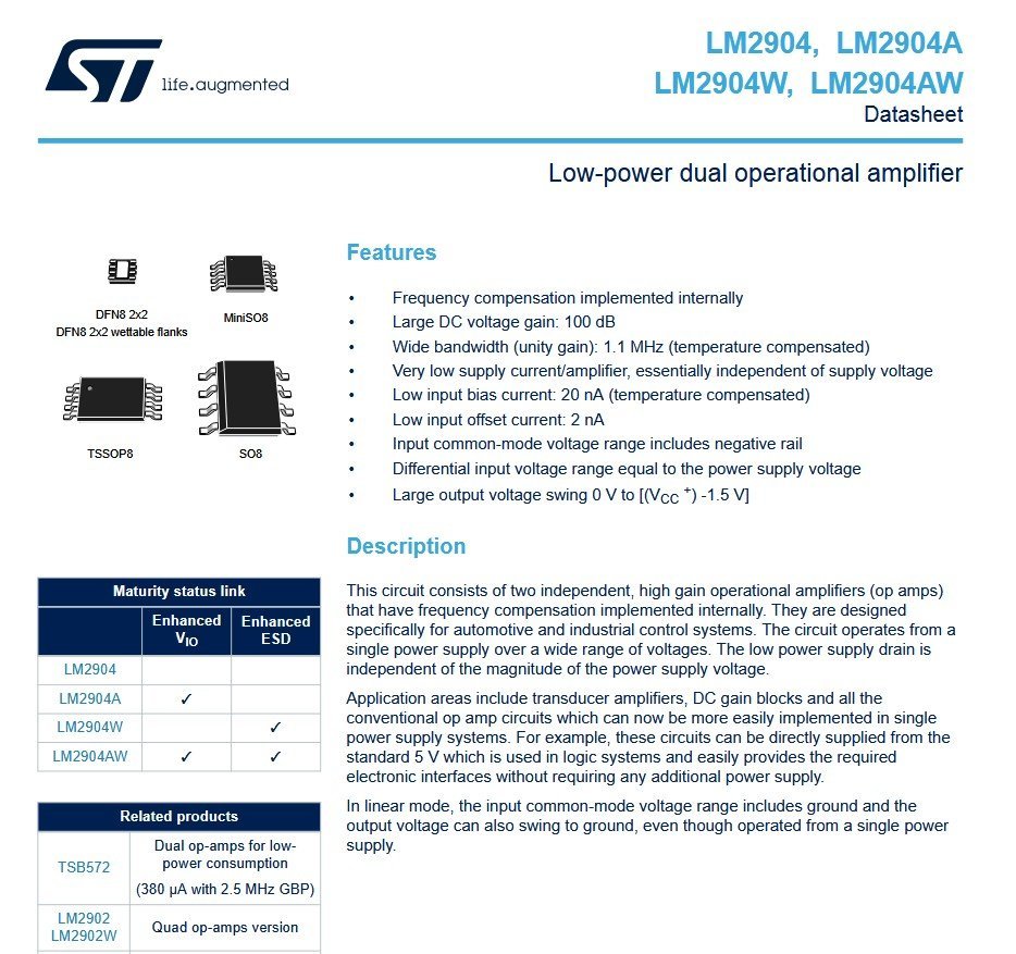 ST LM2904YPT Dual Op-Amplifier 36V 1MHz 05Vµs TSSOP-8