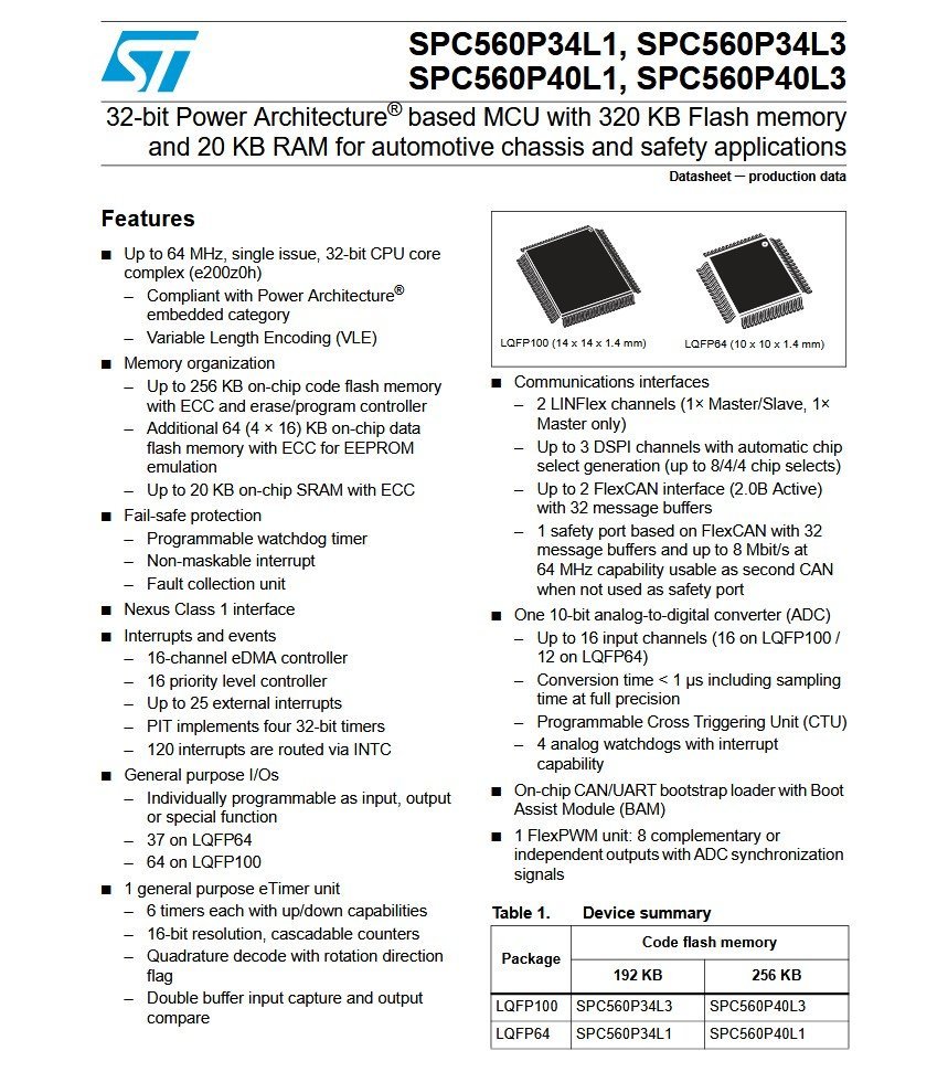 SPC560P40L1CEFBR 32-bit MCU PowerPC e200z0 Automotive LQFP64
