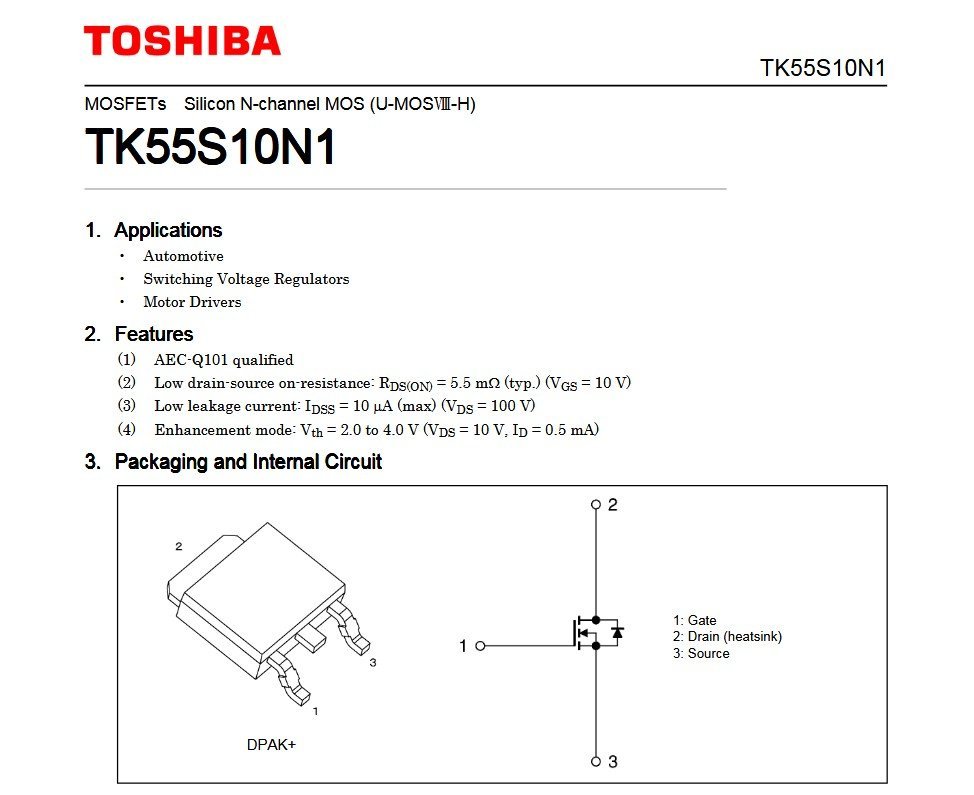 Toshiba TK55S10N1 MOSFET N-Channel 100V 55A DPAK Transistor