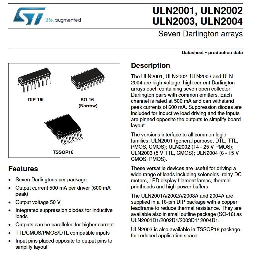 ULN2003D1013TR Darlington Transistor Array 7-ch SO-16 50V 500mA