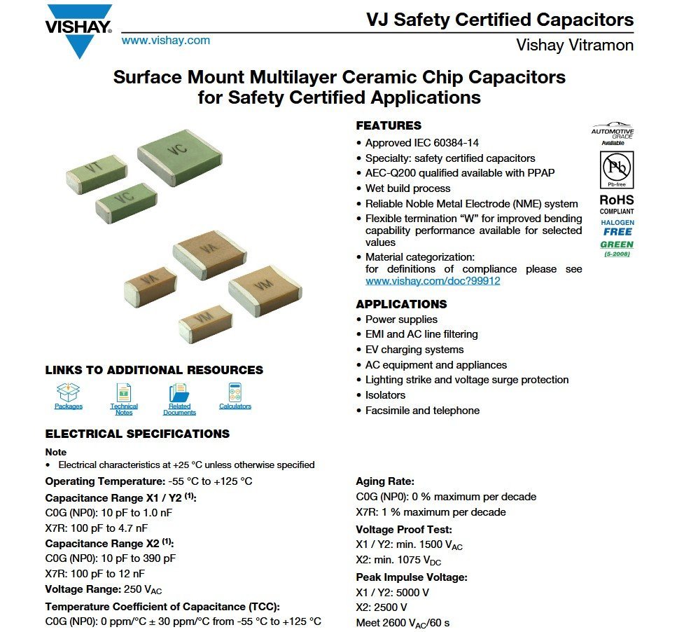 Vishay VJ2220Y472KXU 47nF 250VAC X7R 2220 Safety Capacitor