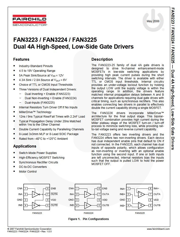 onsemi FAN3224 FAN3224TUM1X-F085 Dual Low-Side Driver 8-SOIC