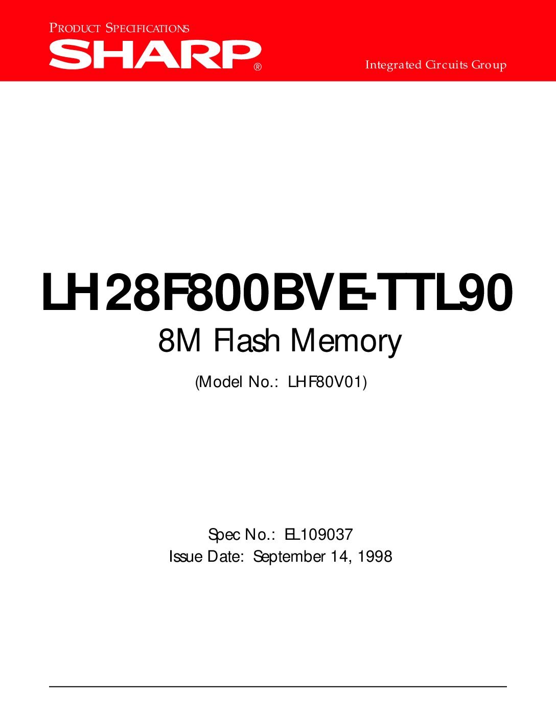 SHARP LH28F800BVE-TTL90 1M X 8 Flash Memory 2.7V 90 ns PDSO48