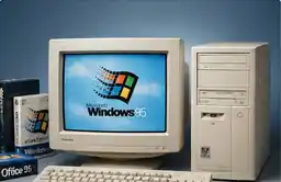 1990s Pentium Windows 95 vintage PC with CRT monitor